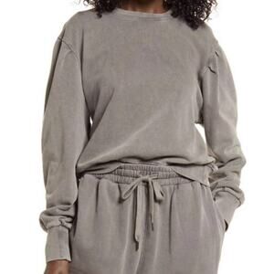 BLANKNYC Women French Terry Puff Sleeve Sweatshirt Medium Gray Streetwear Lounge